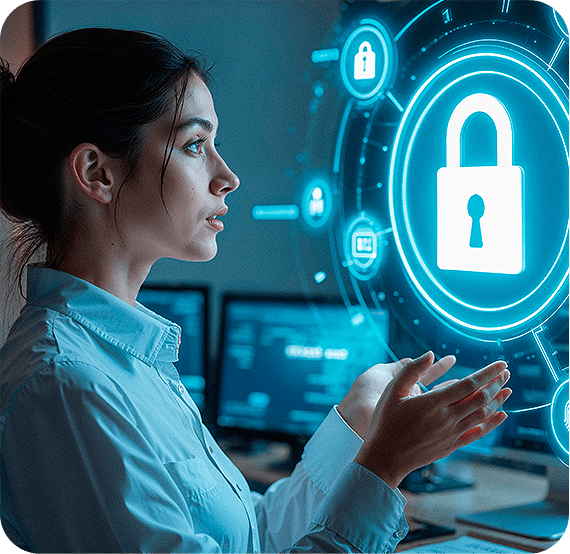 Cybersecurity professional analyzing digital data protection